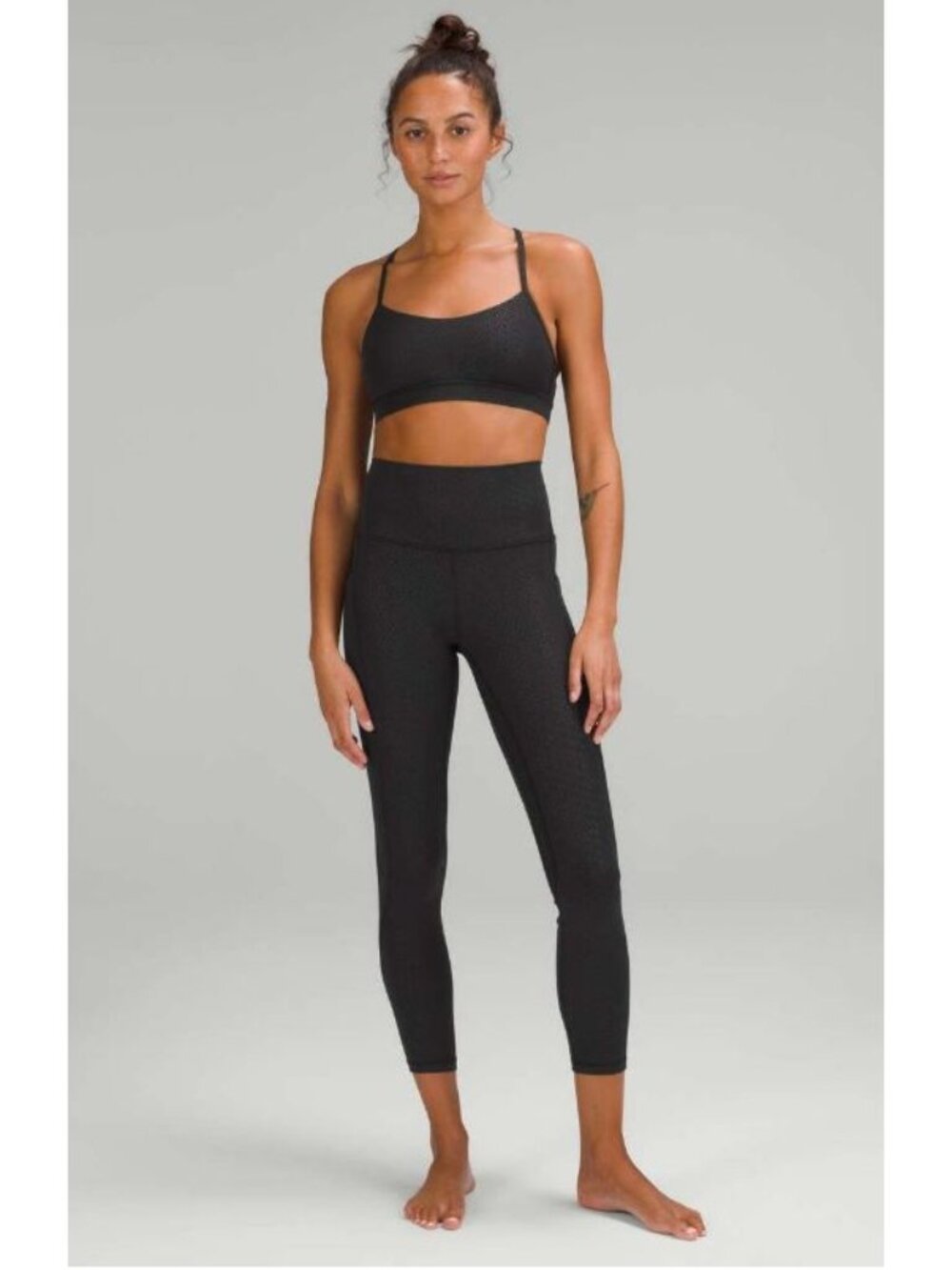lululemon Align Nulu Leggings 25" & Flow Y Bra Geo Emboss Black Set Size 6